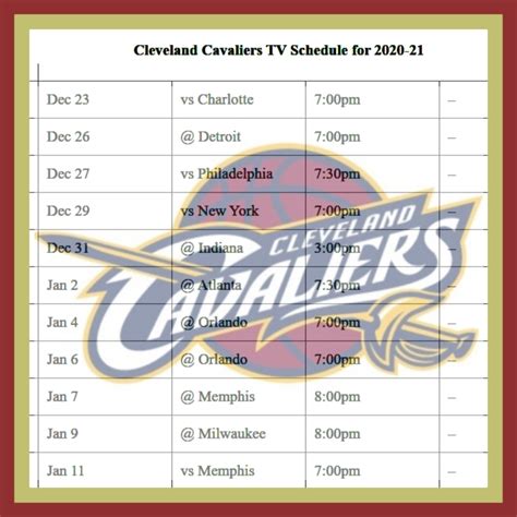 Cleveland Cavaliers TV Schedule .